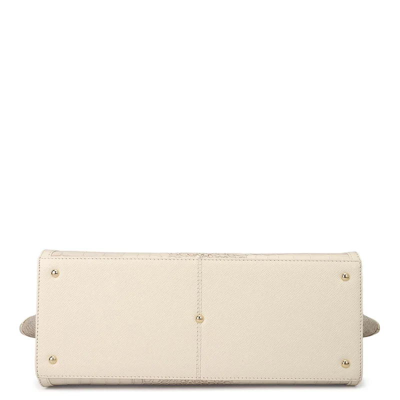 Da Milano Marshmallow Medium Croco Leather Tote - Marshmallow for Women | Best Price UAE